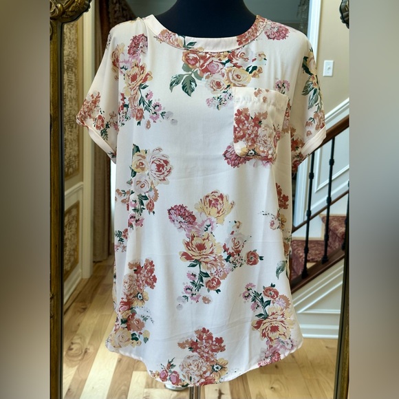 Buffalo David Bitton Floral Short Sleeve Top - White and Pink Size M New No Tag - Picture 6 of 15